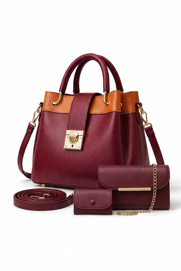3 Pcs Premium PU Leather Handbags Set for Women - High Quality Soft PU Leather Shoulder Bag with Matching Clutch & Pouch