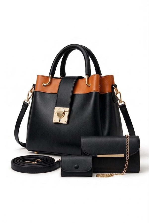 3 Pcs Premium PU Leather Handbags Set for Women - High Quality Soft PU Leather Shoulder Bag with Matching Clutch & Pouch