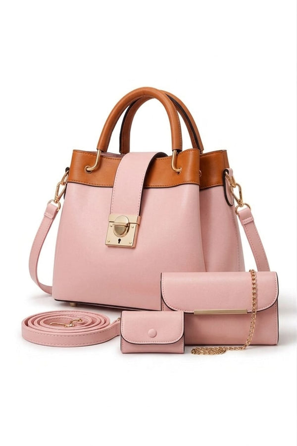 3 Pcs Premium PU Leather Handbags Set for Women - High Quality Soft PU Leather Shoulder Bag with Matching Clutch & Pouch