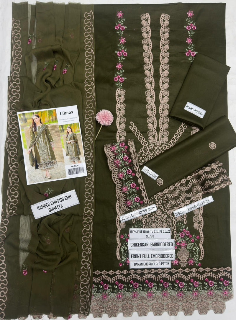 Libaas 2629 | Premium Chikankari Embroidered Airjet Lawn Suit with Chiffon Dupatta
