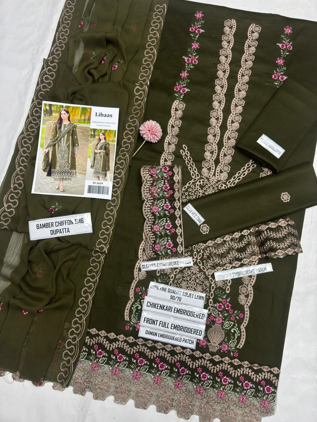 Libaas 2629 | Premium Chikankari Embroidered Airjet Lawn Suit with Chiffon Dupatta - BaBa Shee
