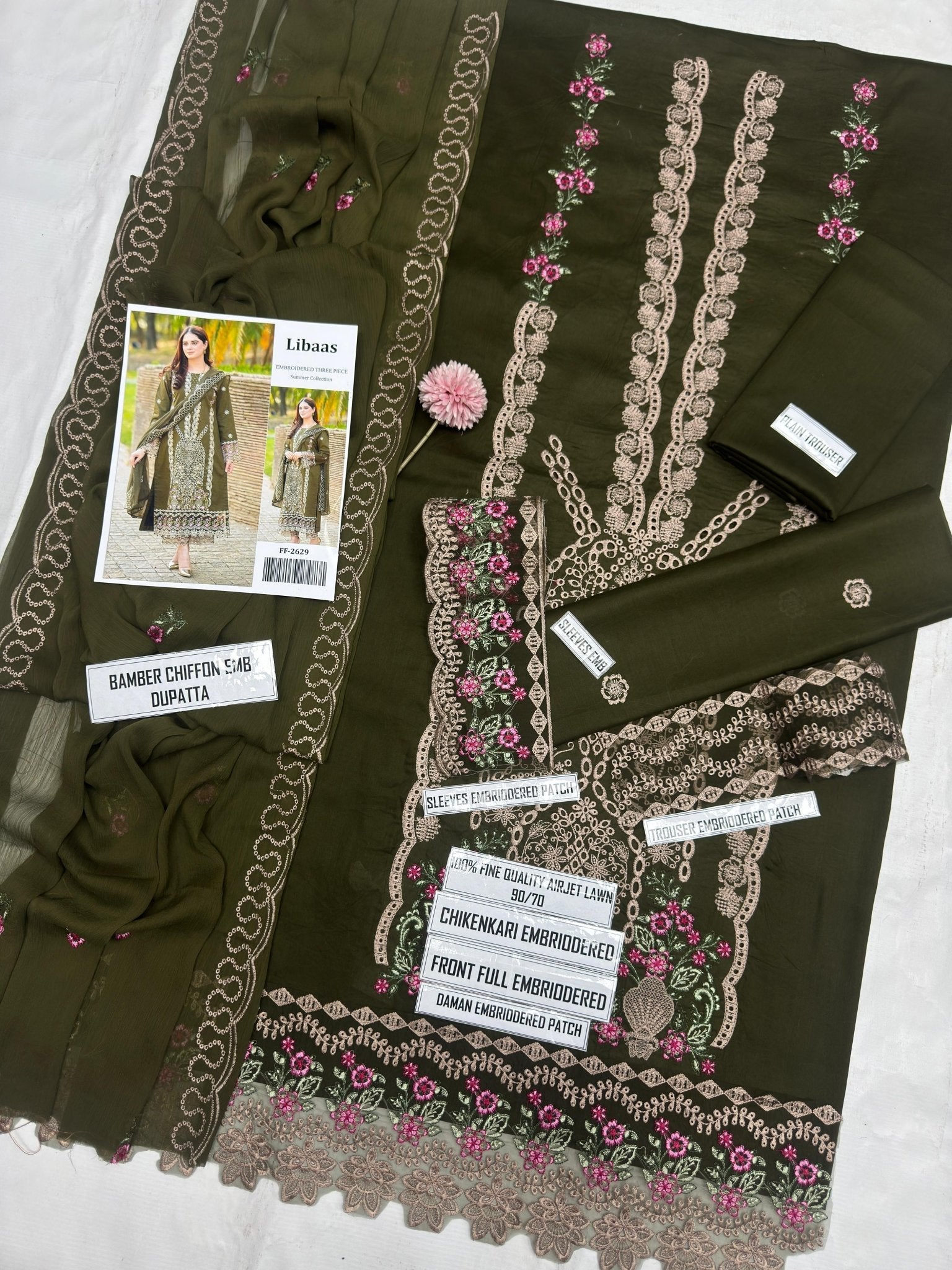Libaas 2629 | Premium Chikankari Embroidered Airjet Lawn Suit with Chiffon Dupatta - BaBa Shee