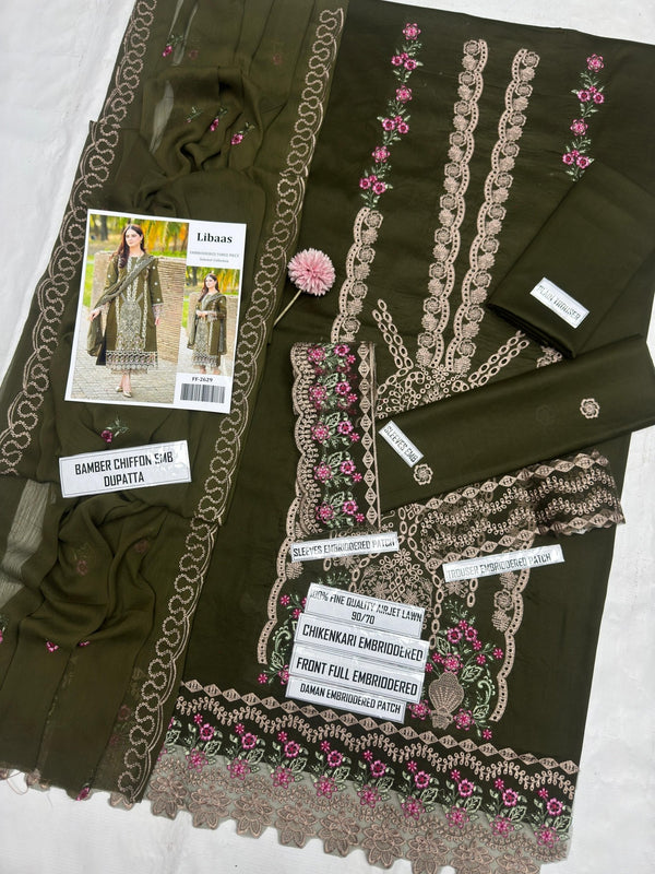 Libaas 2629 | Premium Chikankari Embroidered Airjet Lawn Suit with Chiffon Dupatta