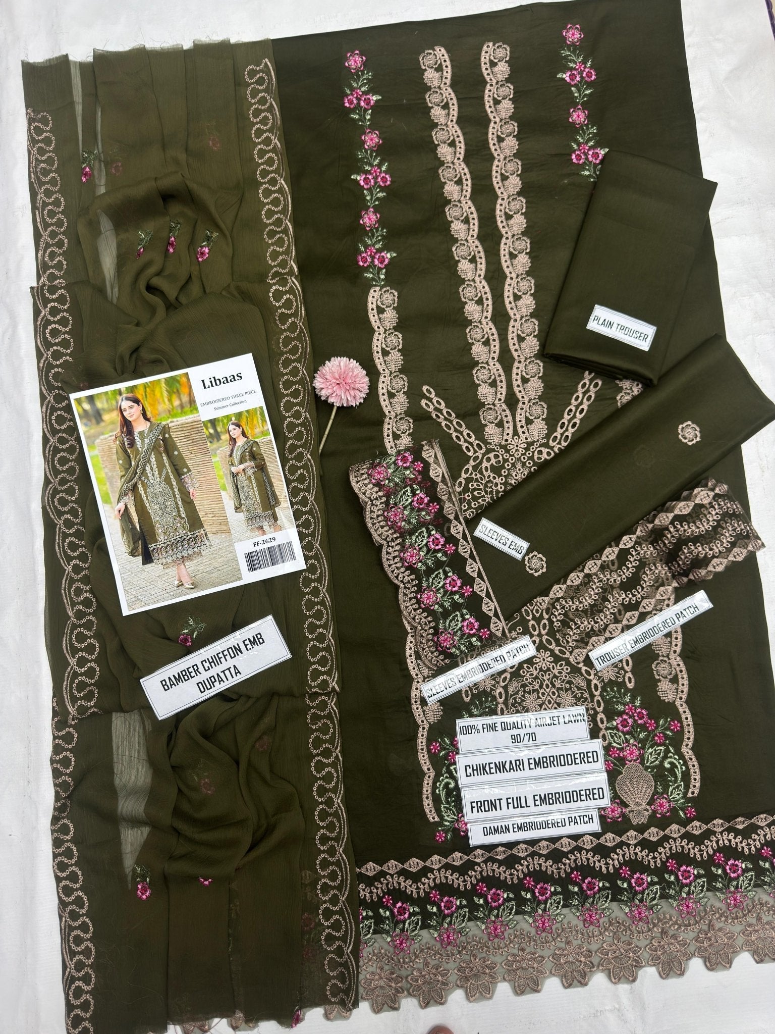 Libaas 2629 | Premium Chikankari Embroidered Airjet Lawn Suit with Chiffon Dupatta - BaBa Shee