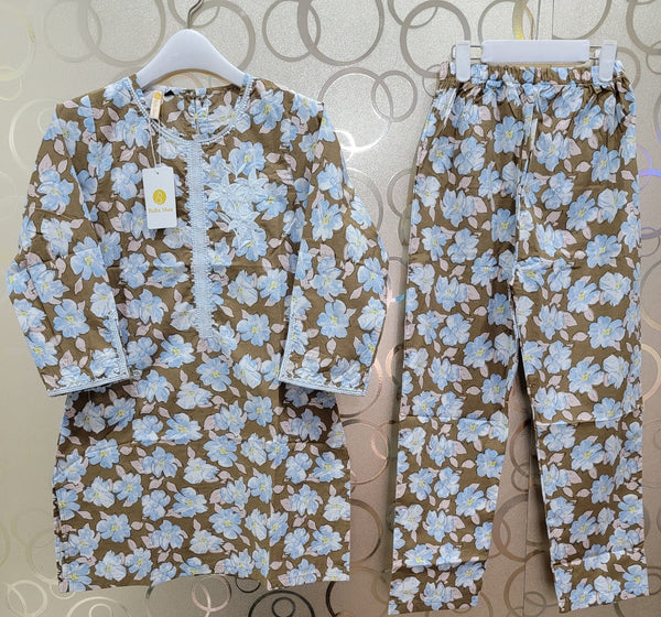 Long sleeve Cotton Lawn Kurta Capri