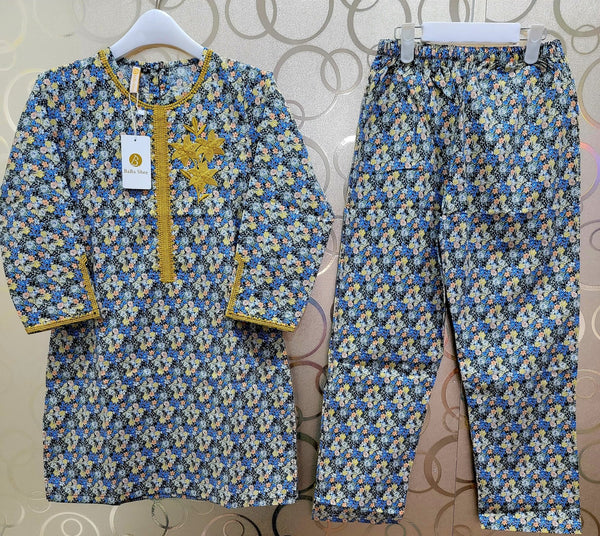 Long sleeve Cotton Lawn Kurta Capri