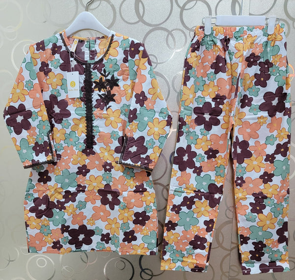 Long sleeve Cotton Lawn Kurta Capri
