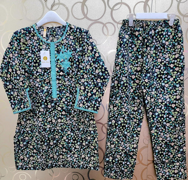 Long sleeve Cotton Lawn Kurta Capri