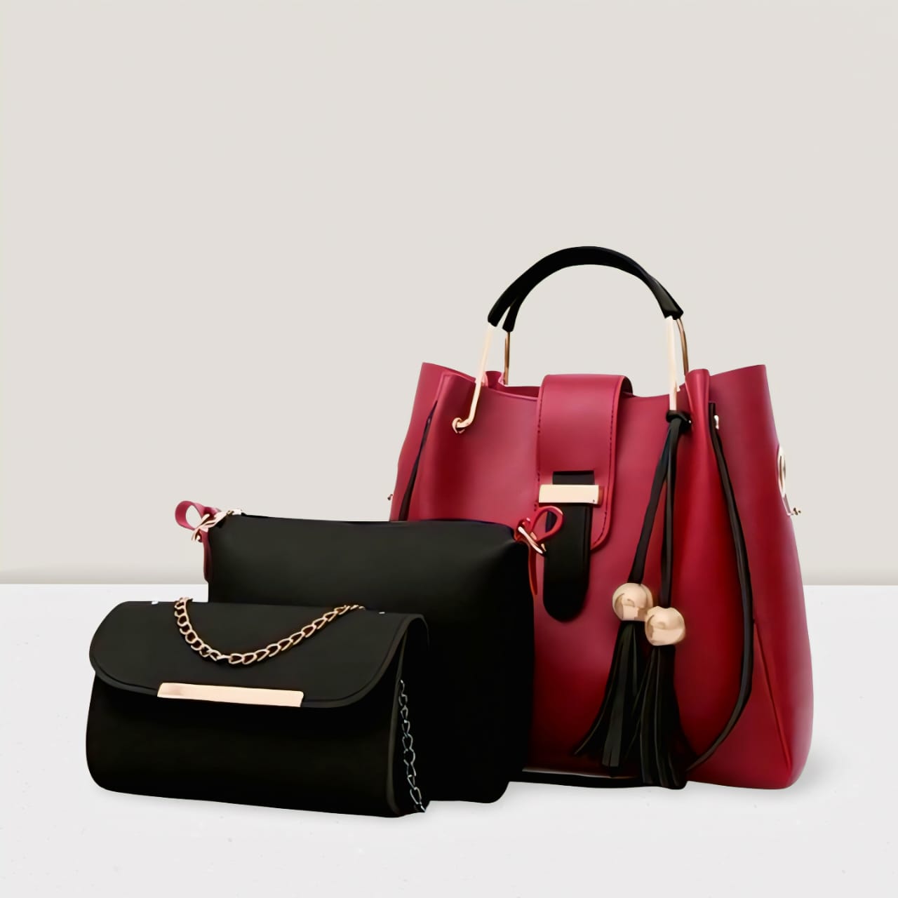 Premium 3 - Piece Luxury Handbag Set – High - Quality Soft Synthetic material Shoulder Bag with Long Strap - BaBa Shee