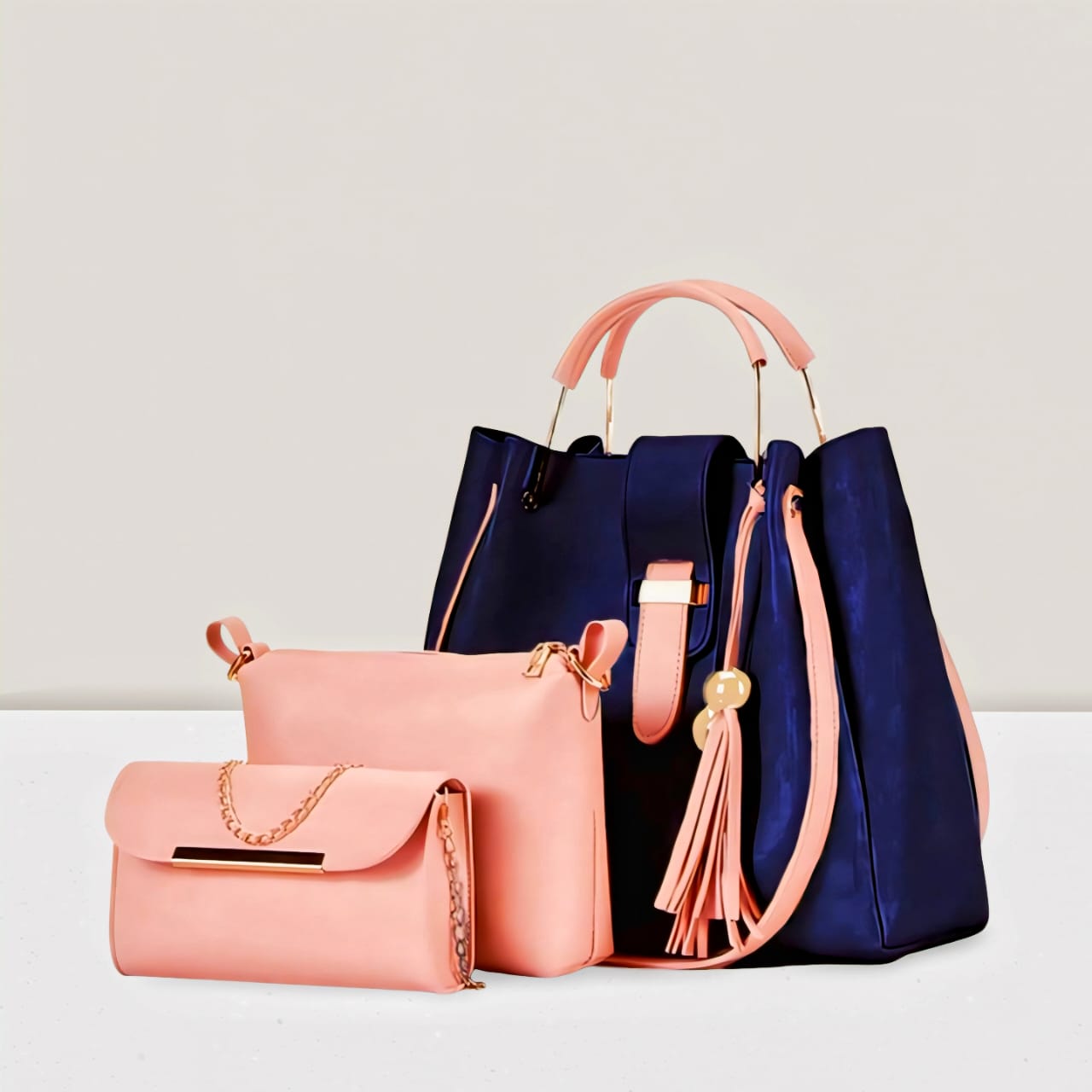 Premium 3 - Piece Luxury Handbag Set – High - Quality Soft Synthetic material Shoulder Bag with Long Strap - BaBa Shee