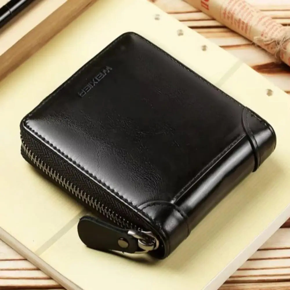Men's Zipper Leather Wallet with Coin Pocket & ID Window | BaBa Shee