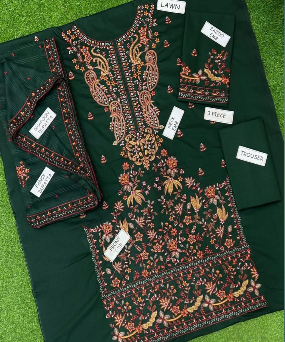 BaBa Shee Luxury Heavy Embroidered Lawn 3-Piece Suit With Chiffon Dupatta – ASIM JOFA Edition