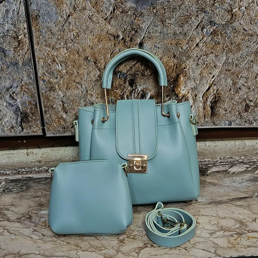 Elegant Green PU Leather Crossbody Bag Set with Matching Pouch | 2-Piece Ladies Handbag