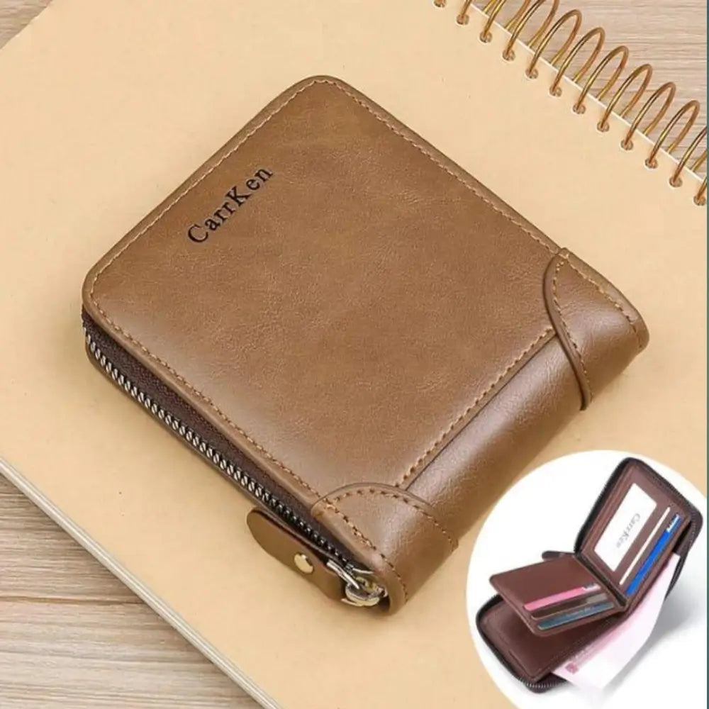 Men's Zipper Leather Wallet with Coin Pocket & ID Window | BaBa Shee