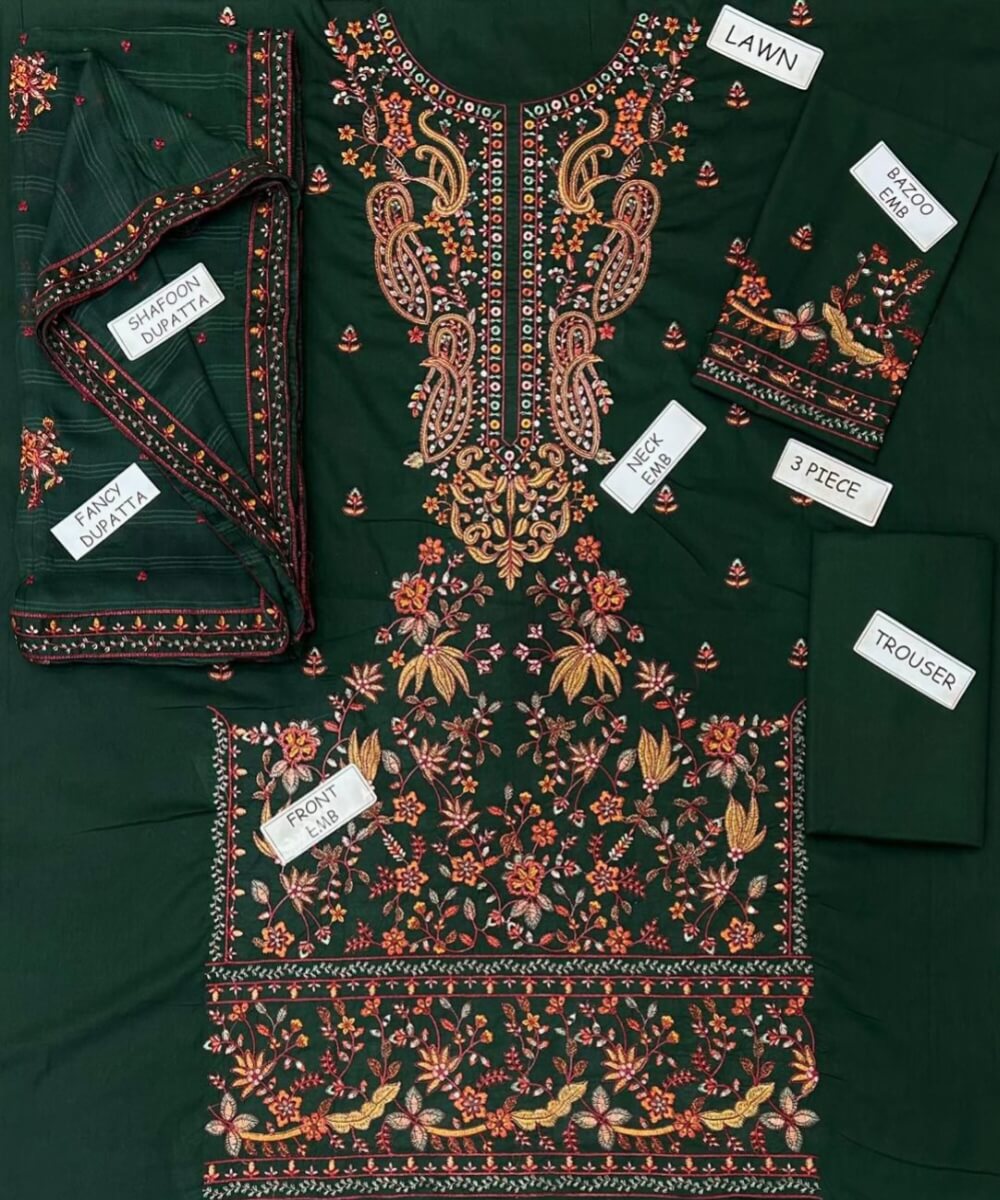 BaBa Shee Luxury Heavy Embroidered Lawn 3-Piece Suit With Chiffon Dupatta – ASIM JOFA Edition