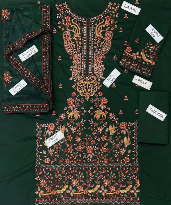 BaBa Shee Luxury Heavy Embroidered Lawn 3-Piece Suit With Chiffon Dupatta – ASIM JOFA Edition