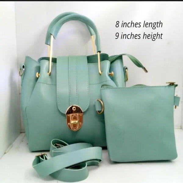 Elegant Green PU Leather Crossbody Bag Set with Matching Pouch | 2-Piece Ladies Handbag