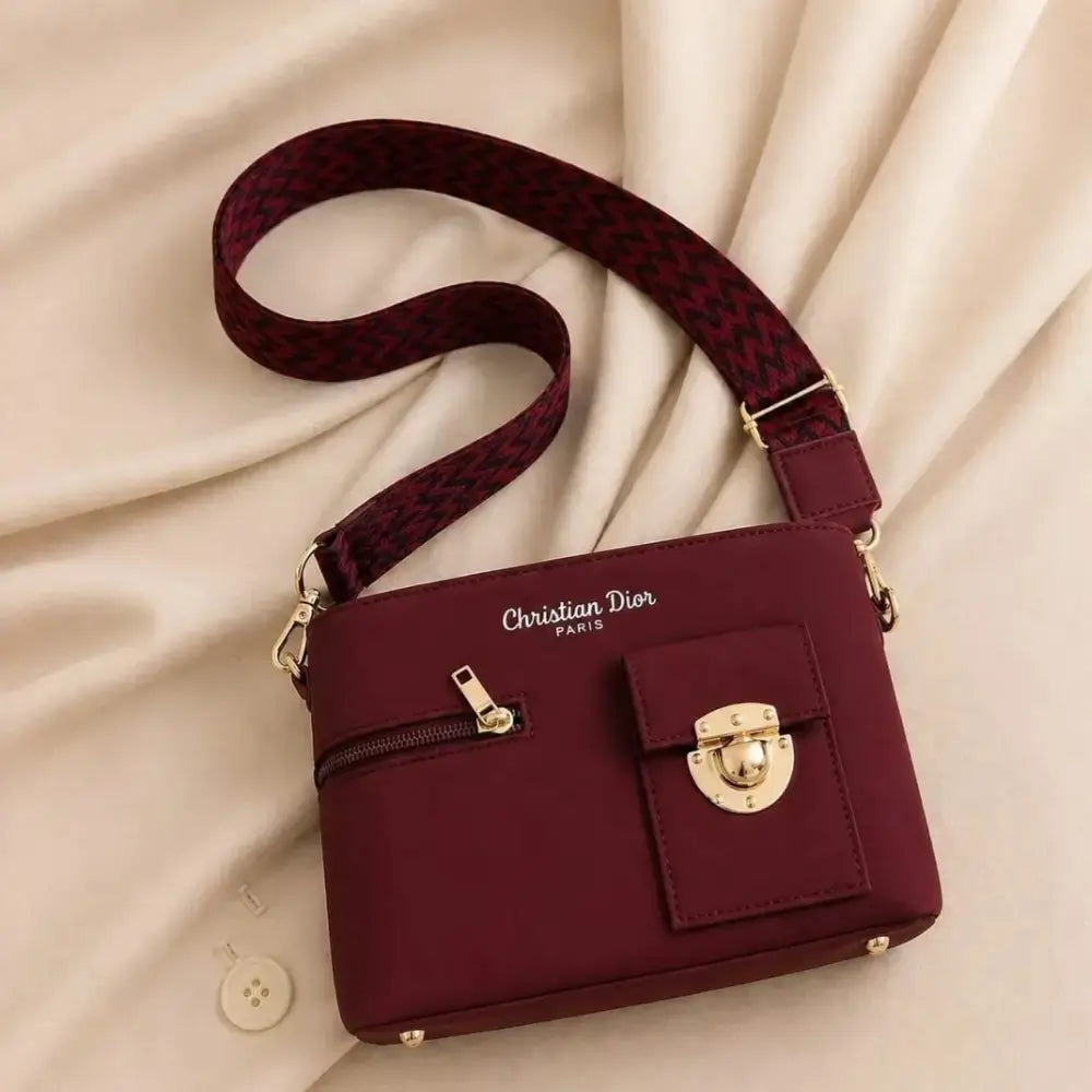 Women's Maroon Leather Shoulder Bag | Plain Pattern Luxury Handbag – 1 Piece