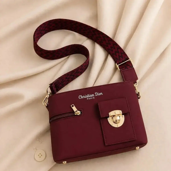 Women's Maroon Leather Shoulder Bag | Plain Pattern Luxury Handbag – 1 Piece