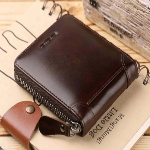 Men's Zipper Leather Wallet with Coin Pocket & ID Window | BaBa Shee