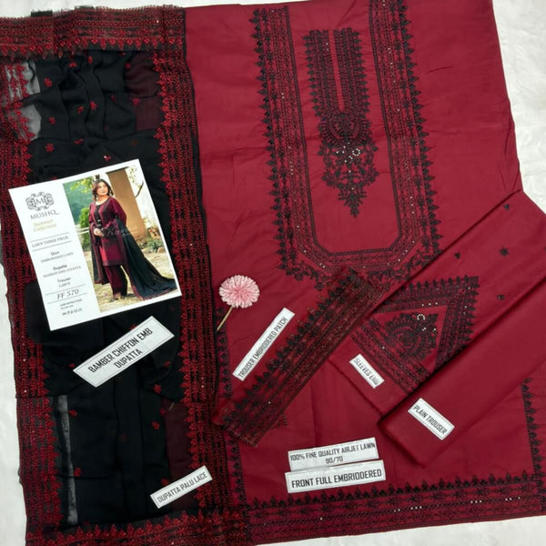 BaBa Shee Luxury Embroidered Airjet Lawn 3-Piece Suit With Chiffon Dupatta – MUSHQ (Summer Collection)