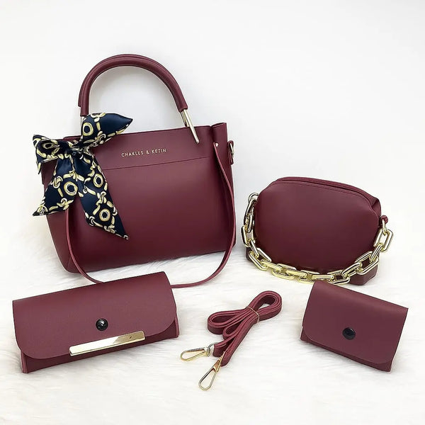 Elegant 4pc Ladies Bag Combo Set | High-Quality Soft Material Fashion Tote & Matching Wallets