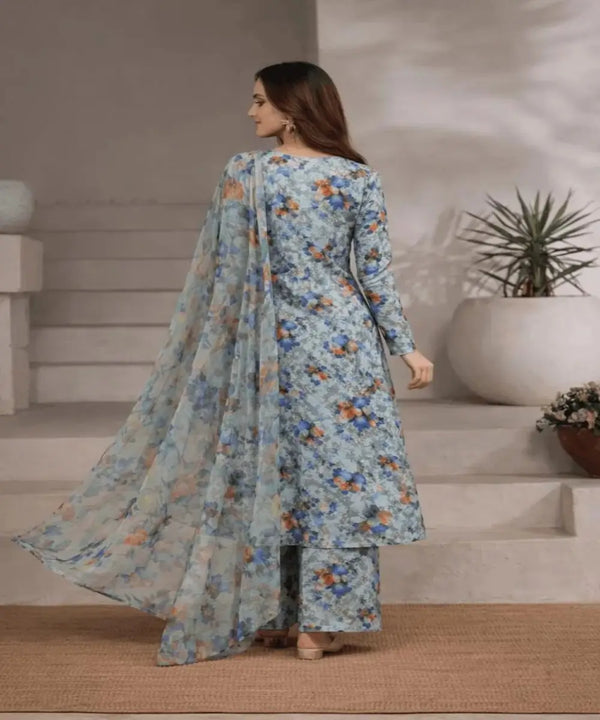 Premium 3-Piece Grey Printed Lawn Suit for Women – Digital Print Shirt with Swiss Lawn Dupatta & Trouser (Unstitched)