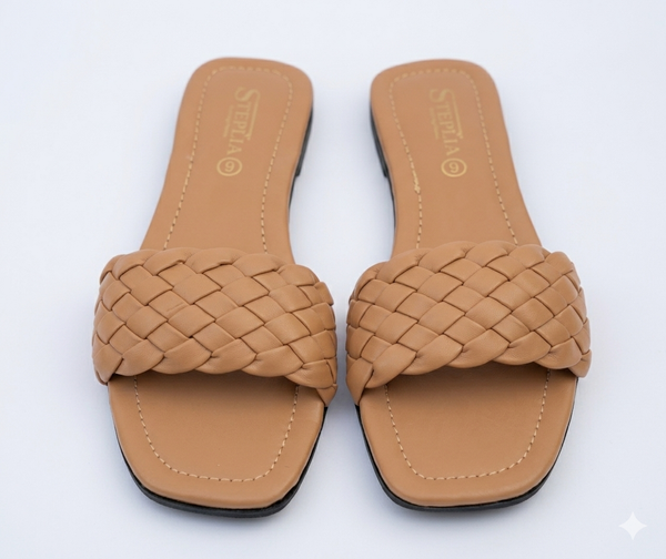 Women's Elegant Brown Braided Flat And Slider Sandals | BaBa Shee