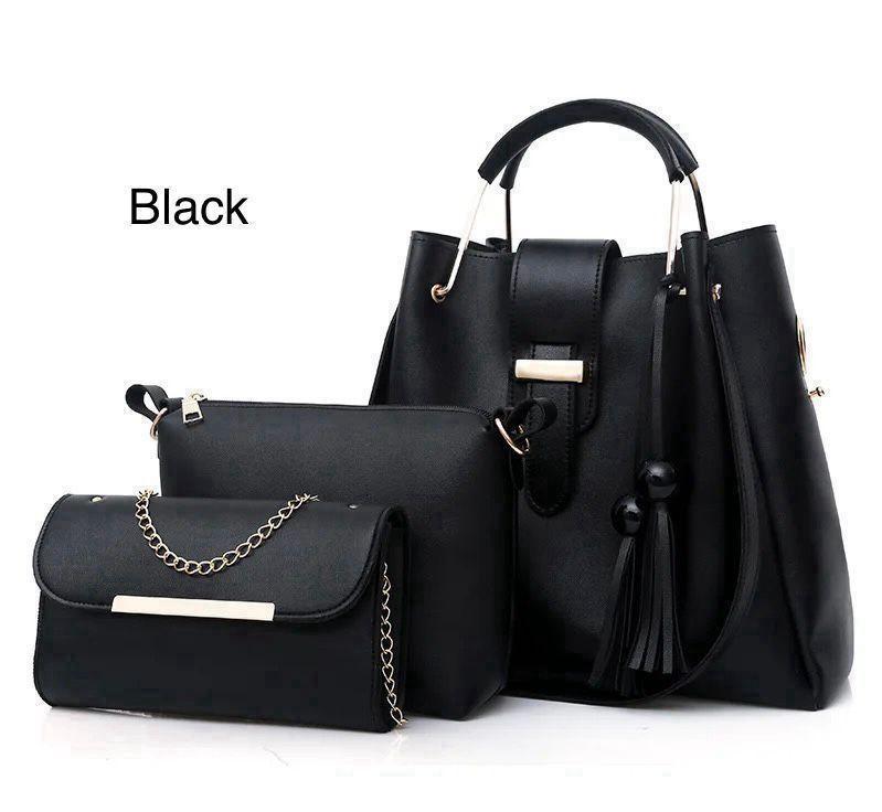 BaBa Shee Elegant 3-Piece Black PU Leather Handbag Set for Women – Stylish Top-Handle Shoulder Bag, Crossbody Pouch & Clutch Combo