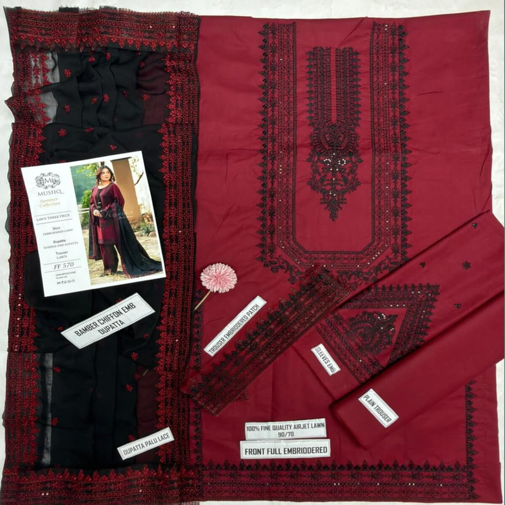 BaBa Shee Luxury Embroidered Airjet Lawn 3-Piece Suit With Chiffon Dupatta – MUSHQ (Summer Collection)