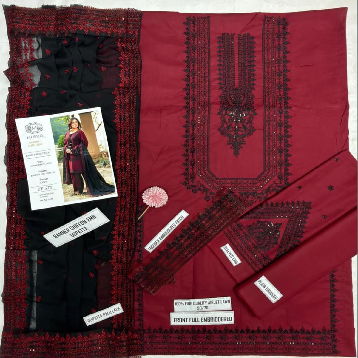 BaBa Shee Luxury Embroidered Airjet Lawn 3-Piece Suit With Chiffon Dupatta – MUSHQ (Summer Collection)