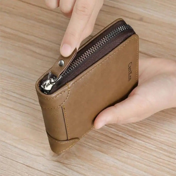 Men's Zipper Leather Wallet with Coin Pocket & ID Window | BaBa Shee