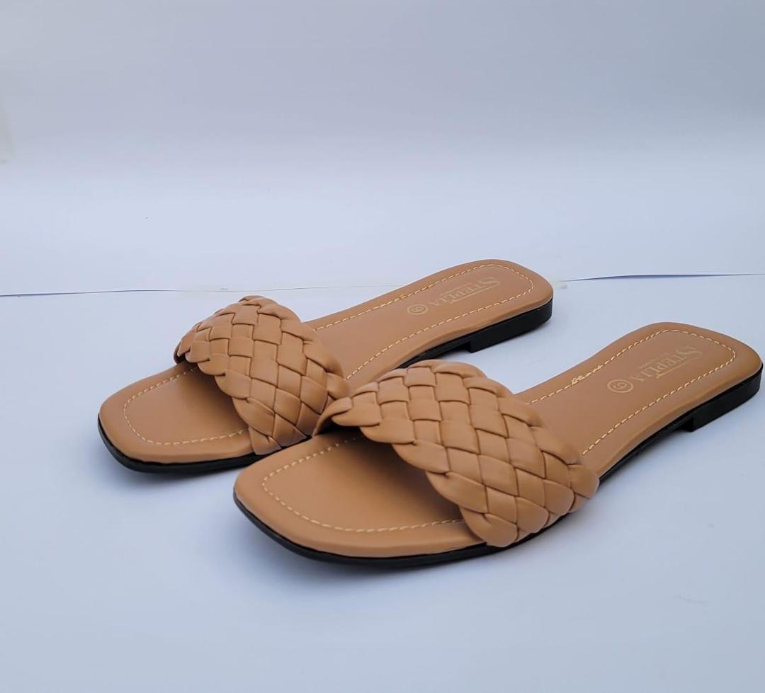Women's Elegant Brown Braided Flat And Slider Sandals | BaBa Shee