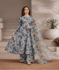 Premium 3-Piece Grey Printed Lawn Suit for Women – Digital Print Shirt with Swiss Lawn Dupatta & Trouser (Unstitched)