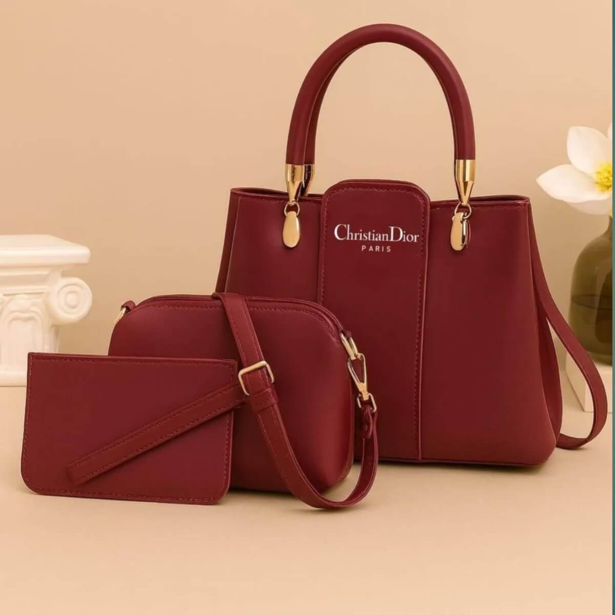 Premium 3-Piece Women's Handbag Set - Stylish Top-Handle Shoulder Bag with Crossbody Pouch & Wallet