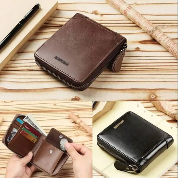 Men's Zipper Leather Wallet with Coin Pocket & ID Window | BaBa Shee